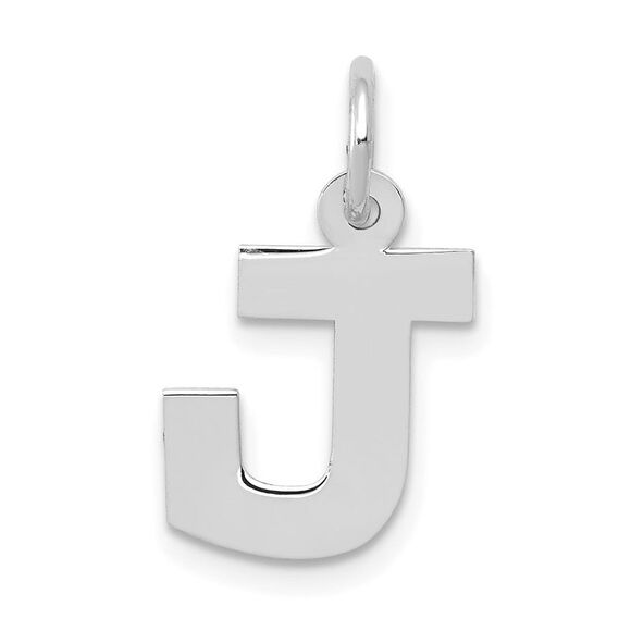14k White Gold, Amanda Collection, Small Block Style Initial J Pendant - Picture 1 of 5